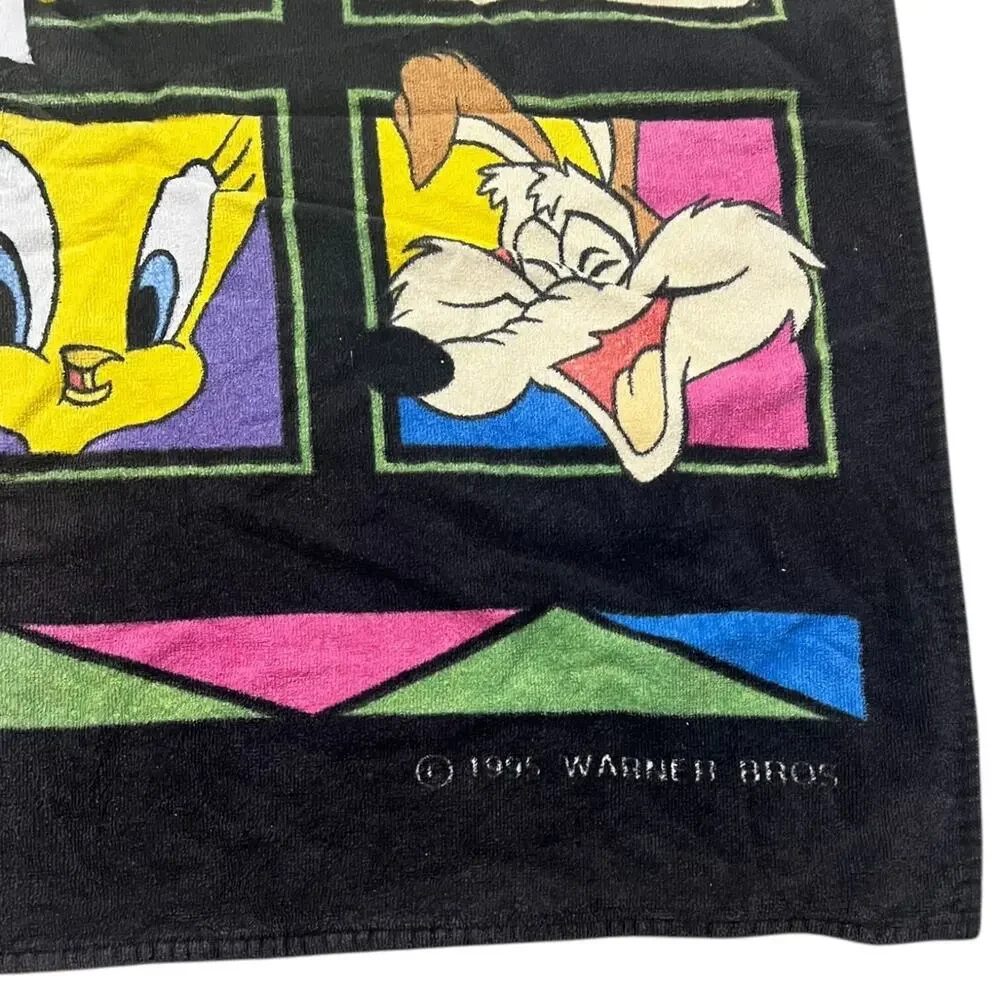 Looney Tunes Vintage 1995 Taz Tweety Wile Bugs Yosemite Beach Towel FLAW 27 x 54